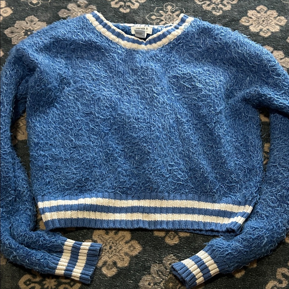 Forever 21‎ Blue Textured Sweater with White Stripes